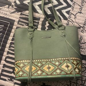 Montana West Olive Green Tote with Patterned Trim